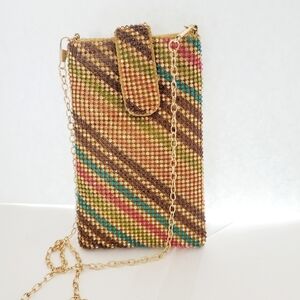 Caleesa Rhinestones Gold Cell Phone Crossbody Bag